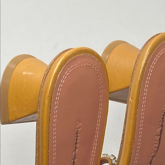 Amina Muaddi Gilda Crystal Strap Heeled Leather Sandals size 38.5 - Picture 6 of 12